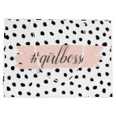 パステルモダンピンクガールボス&ブラックドット ラージペーパーバッグ (裏面)