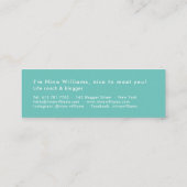 パステルモダンピンクティール(緑がかった色)トレンディーハロータイポグラフィ スキニー名刺 (裏面)