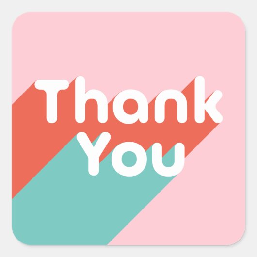 パステルモダンピンクティール(緑がかった色)レトロ感謝していユータイポグラフィ スクエアシール (正面)