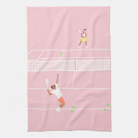 パステルモダンピンクテニスマッチ キッチンタオル (縦)