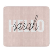 パステルモダンピンクハローとお名前 カッティングボード (正面)