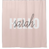 パステルモダンピンクハローとお名前 シャワーカーテン (正面)