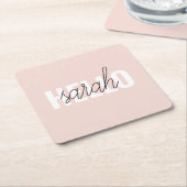 パステルモダンピンクハローとお名前 スクエアペーパーコースター (アングル)