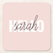 パステルモダンピンクハローとお名前 スクエアペーパーコースター (正面)