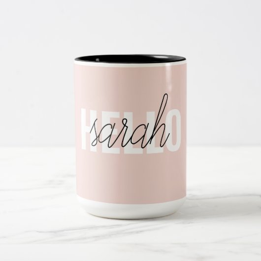 パステルモダンピンクハローとお名前 ツートーンマグカップ (中央)