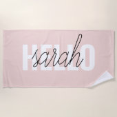 パステルモダンピンクハローとお名前 ビーチタオル (正面)