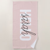 パステルモダンピンクハローとお名前 ビーチタオル (正面)