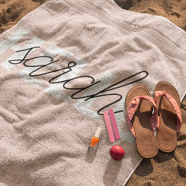 パステルモダンピンクハローとお名前 ビーチタオル