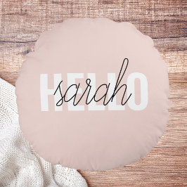 パステルモダンピンクハローとお名前 ラウンドクッション