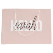 パステルモダンピンクハローとお名前 ラージペーパーバッグ (正面)