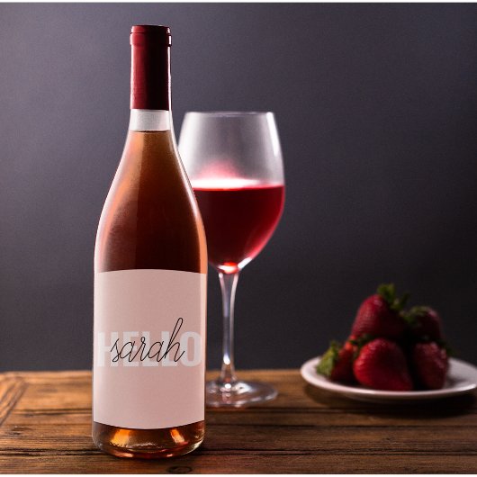 パステルモダンピンクハローとお名前 ワインラベル