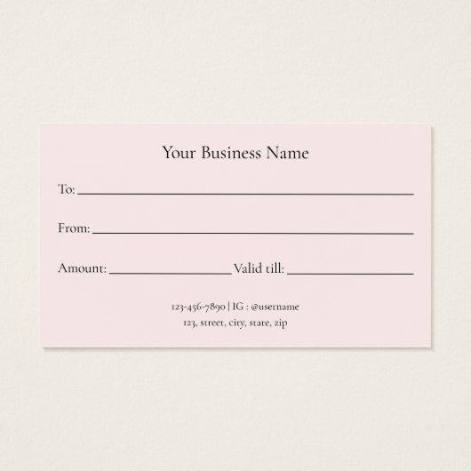 パステルモダンピンクビジネスギフト券 (裏面)