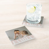 パステルモダンピンクファミリーフォトギフト ガラスコースター (アングル)