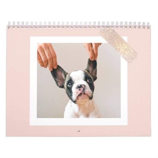 パステルモダンピンクフレーム |個人用の犬の写真 カレンダー (カバー)