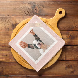 パステルモダンピンクフレーム |個人用の犬の写真 キッチンタオル