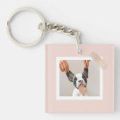 パステルモダンピンクフレーム |個人用の犬の写真 キーホルダー (正面)