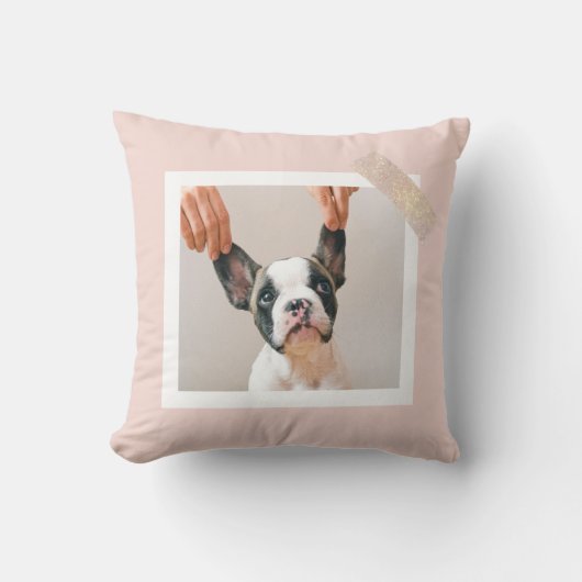 パステルモダンピンクフレーム |個人用の犬の写真 クッション (正面)