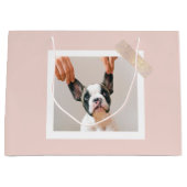 パステルモダンピンクフレーム |個人用の犬の写真 ラージペーパーバッグ (正面)
