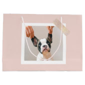 パステルモダンピンクフレーム |個人用の犬の写真 ラージペーパーバッグ (裏面)
