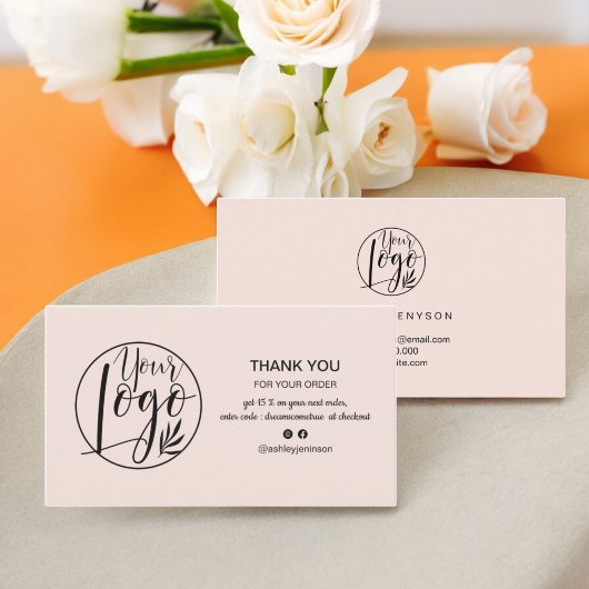 パステルモダンピンクミニマリストのロ感謝していオ順 名刺