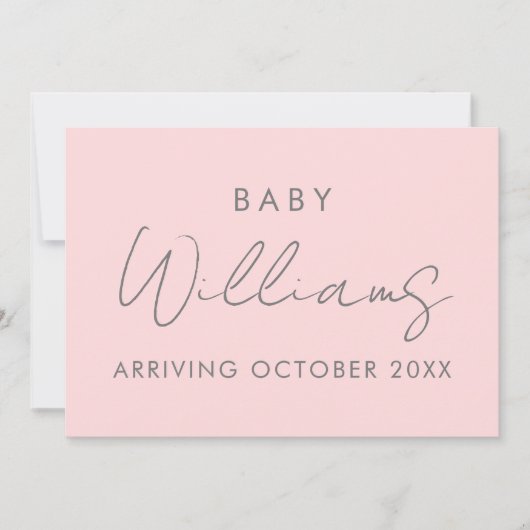 パステルモダンピンクミニマリスト妊娠 案内状 (正面)