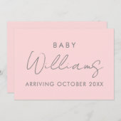 パステルモダンピンクミニマリスト妊娠 案内状 (正面/裏面)