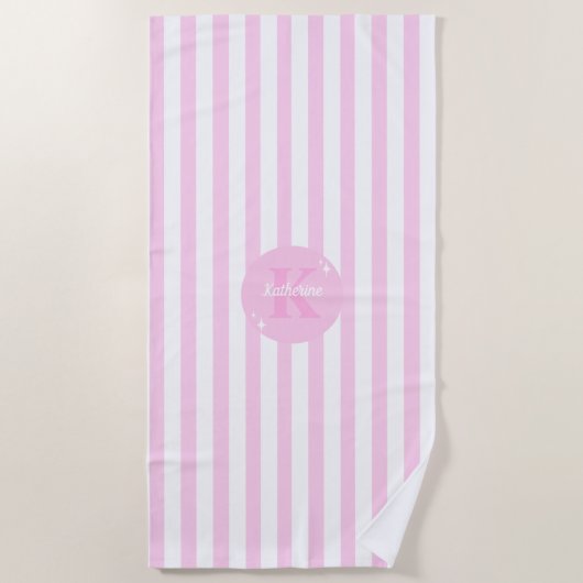 パステルモダンピンクモノグラムのストライプのク ビーチタオル (正面)