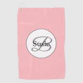 パステルモダンピンクモノグラムネームレディース ゴルフタオル (正面)