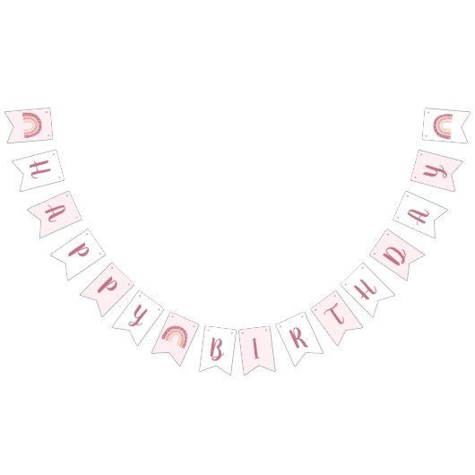 パステルモダンピンクレインボーハッピーバースデー バンティングフラッグ (全)