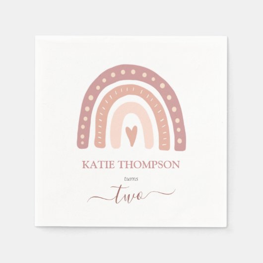 パステルモダンピンクレインボーホセカンド誕生日 スタンダードカクテルナプキン (正面)