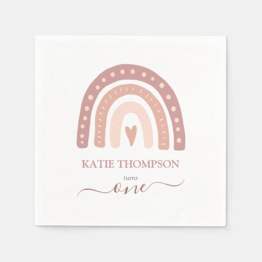パステルモダンピンクレインボーホファースト誕生日 スタンダードカクテルナプキン (正面)