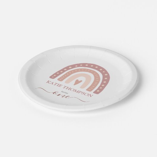 パステルモダンピンクレインボーホファースト誕生日 ペーパープレート (アングル)