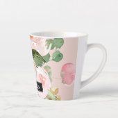 パステルモダンピンク水彩花と名前 カフェラテマグ (右)