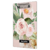 パステルモダンピンク水彩花と名前 クリップボード (左)