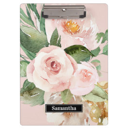 パステルモダンピンク水彩花と名前 クリップボード