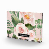 パステルモダンピンク水彩花と名前 フォトブロック (右)