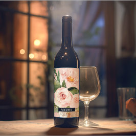 パステルモダンピンク水彩花と名前 ワインラベル