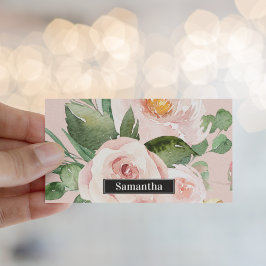 パステルモダンピンク水彩花と名前 名刺