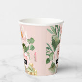 パステルモダンピンク水彩花と名前 紙コップ (右)