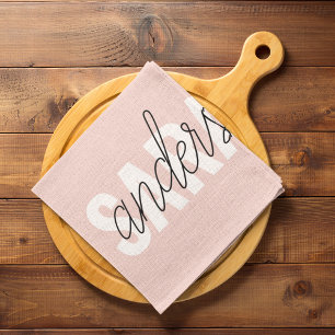 パステルモダンピンク美しいユーパーソナライズされたネーム キッチンタオル