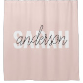 パステルモダンピンク美しいユーパーソナライズされたネーム シャワーカーテン (正面)