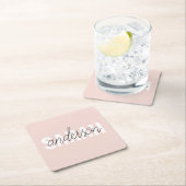 パステルモダンピンク美しいユーパーソナライズされたネーム スクエアペーパーコースター (インサイチュ)