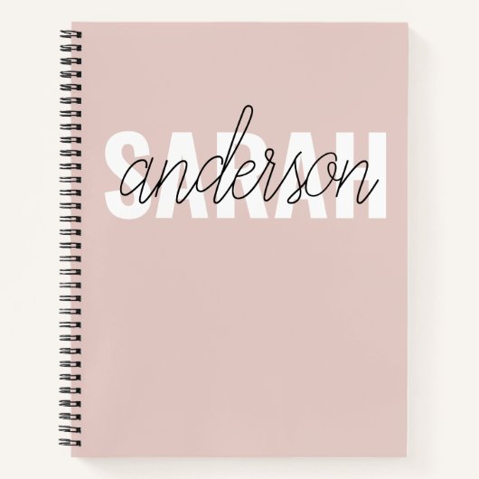 パステルモダンピンク美しいユーパーソナライズされたネーム ノートブック (正面)