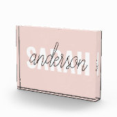 パステルモダンピンク美しいユーパーソナライズされたネーム フォトブロック (右)