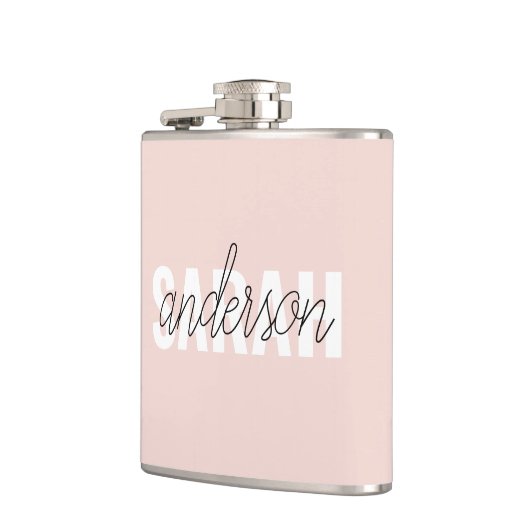 パステルモダンピンク美しいユーパーソナライズされたネーム フラスク (左)