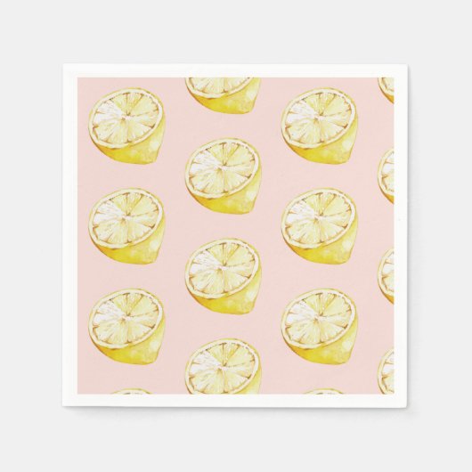 パステルモダンピンク&イエローレモンのパターン スタンダードカクテルナプキン (正面)