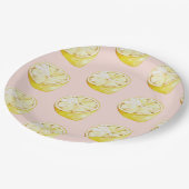 パステルモダンピンク&イエローレモンのパターン ペーパープレート (アングル)