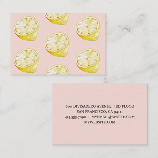 パステルモダンピンク&イエローレモンのパターン 名刺 (正面/裏面)