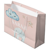 パステルモダンピンク&ブルーのチャイルド名 ラージペーパーバッグ (正面アングル)