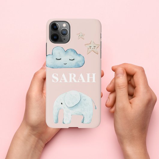 パステルモダンピンク&ブルーのチャイルド名 iPhoneケース